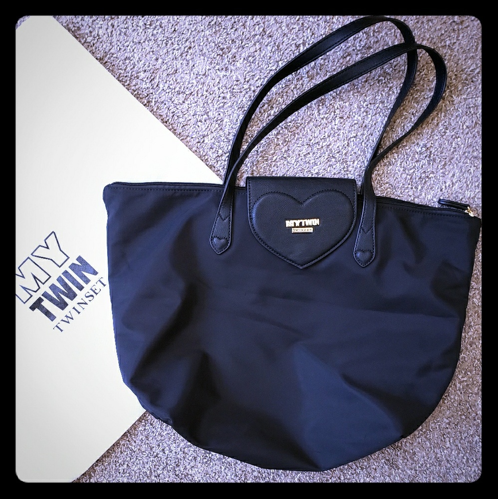Twin-Set black logo plaque tote